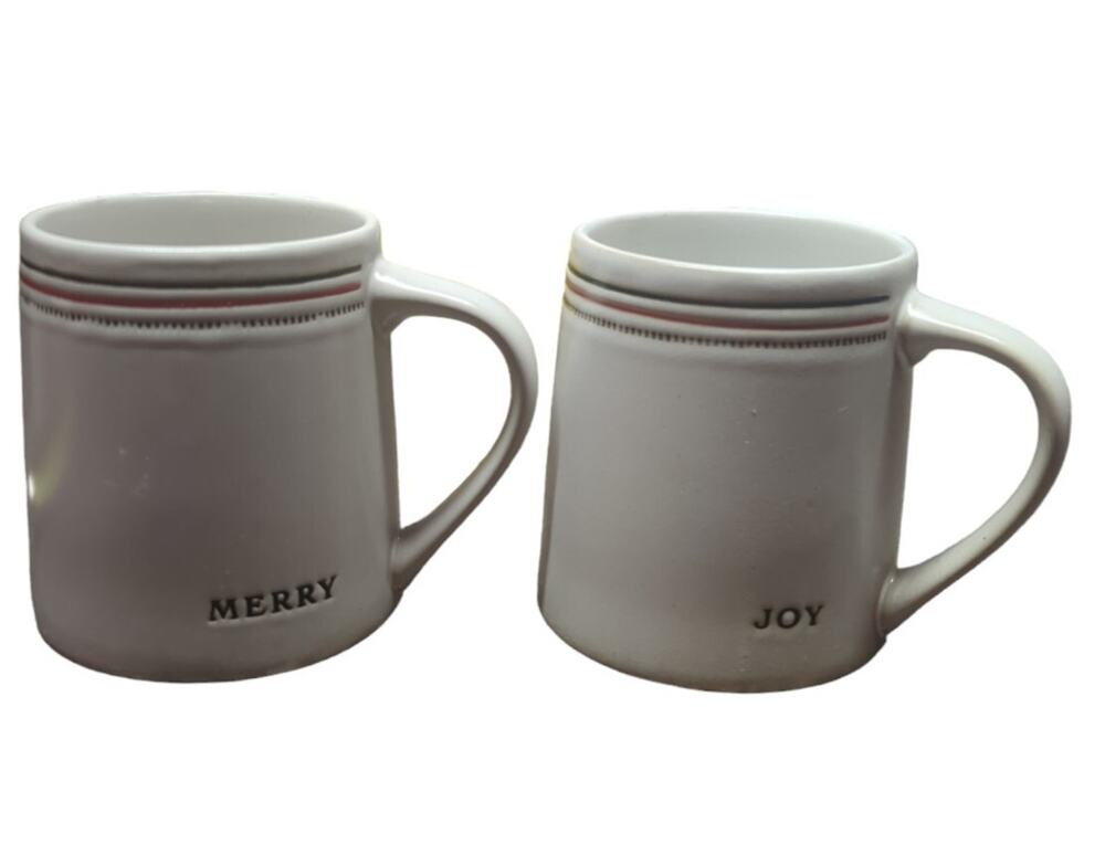 Hearth & Hand with Magnolia Christmas MERRY/JOY Stripes Stoneware Mug CUP